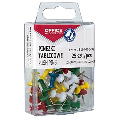 Afbeelding van Office Products 18194466 99 prikbordnaalden, 25 stuks in hangdoos, gesorteerd op kleur, vatvormige punaises, spelden, creatieve kleurrijk