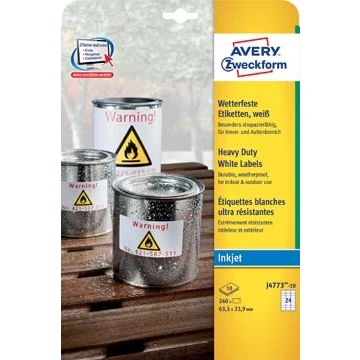 Afbeelding van Avery Zweckform J4773 10 Weerbestendige Etiketten Ft 63,5 X 33,9 Mm (b H), 2.400 Etiketten, Wit Etiket