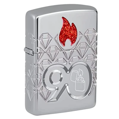 Afbeelding van Originele ZIPPO Armor Case 90th Anniversary Collectible 2022&quot; 60006190 gelimiteerd tot 3000 stuks, 8 zijdig diep gegraveerd, met epoxy glitter inlay, in geschenkdoos