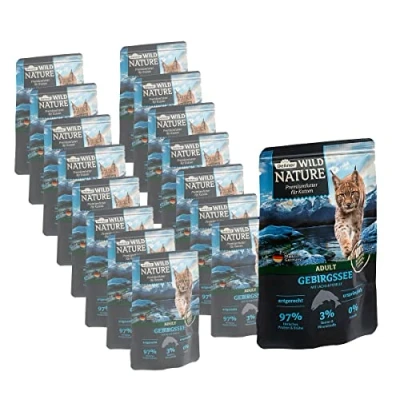 Afbeelding van Dehner Wild Nature Kattenvoer voor volwassenen, bergmeer, zalm/forel, 16 x 85 g (1,36 kg)