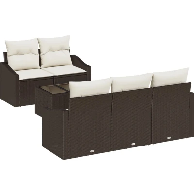 Afbeelding van vidaXL 6 delige tuinbankset met kussens Bruin Poly Rattan
