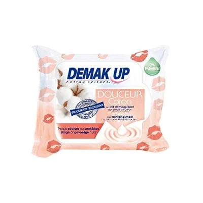 Afbeelding van Demak&#039;up Reinigingsdoekjes Katoen 0% Paraben Droge en Zeer Huid 25 Stuks
