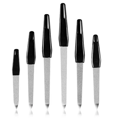 Afbeelding van URAQT Nagelvijlset, 6 stuks roestvrijstalen nagelvijlen met comfortabele handgreep, professionele manicure pedicure gereedschap, dubbelzijdige voor acryl en natuurlijke nagels, maten