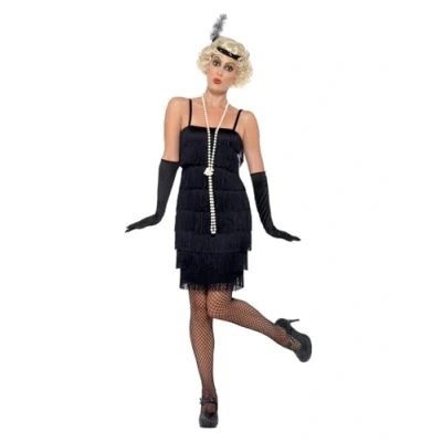 Afbeelding van Smiffy&#039;s Jaren 20 Danseressen Kostuum Sarah Swing Flapper Vrouw Zwart Large Carnavalskleding Verkleedkleding