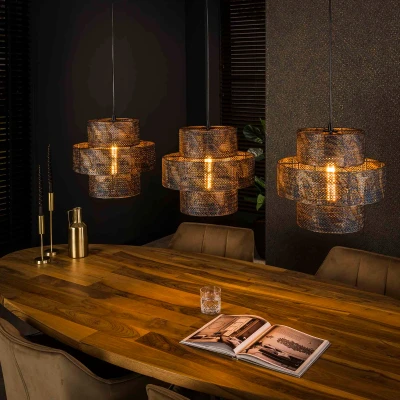 Afbeelding van Fraaai Evelyn hanglamp 3L zwart bruin Metaal