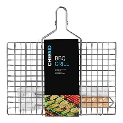 Afbeelding van Chef Aid Barbecuerooster, zachte inklapbare handgreep, grillmand, ideaal voor vis, vlees en groenten 1E2136