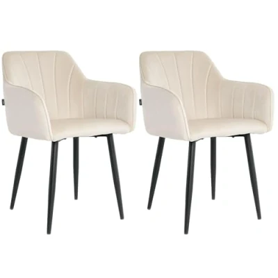 Afbeelding van Lina® Rio Eetkamerstoelen Creme Set van 2 Velvet