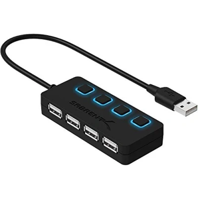 Afbeelding van SABRENT USB Hub, adapter 2.0, uitbreiding met AAN/UIT schakelaars geschikt, verdeler veelvoud voor PS4/PS5, playstation 5, laptop, PC, printer, MacBook, stick, notebook (HB UMLS).