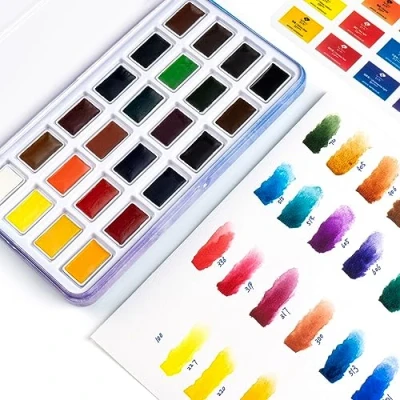 Afbeelding van Paul Rubens Aquarelverfset, 24 kleuren effen aquarel verf blauw draagbare metalen behuizing met palet zeer gepigmenteerde prefect voor beginner, hobbyist en student.