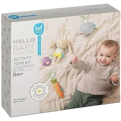Afbeelding van Taf Toys Urban Garden Baby Activity Kit Gift Set. 3 pluche knuffelig sensorisch speelgoed voor baby&#039;s. Reisspeelgoed te bevestigen aan sportschool, kinderwagen, kinderbedje of autostoeltje.