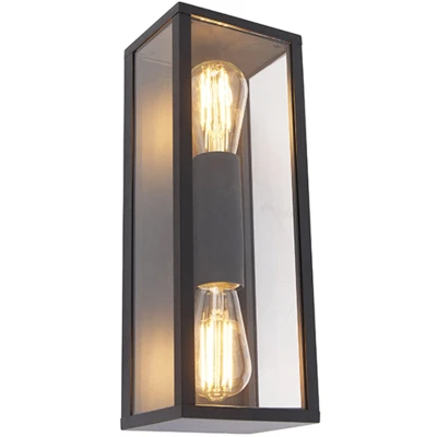 Afbeelding van QAZQA Industriële wandlamp zwart 38 cm 2 lichts IP44 Charlois