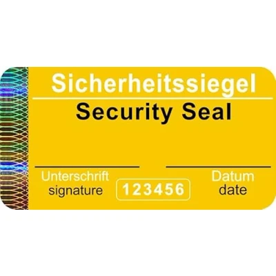 Afbeelding van 60 stuks Veiligheidszegels met serienummer 48x25mm geel, beschrijfbaar Veiligheidszegel, kwaliteitszegel, Veiligheidsetiketten, security seal sticker label, Sicherheitssiegel Aufkleber