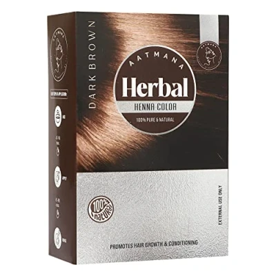 Afbeelding van AATMANA Kruidenbruine Henna haarkleur met goedheid van 9 kruiden Bruine Mehndi voor haar, maak het haar zacht en glanzend Natuurlijke mannen vrouwen 100 g