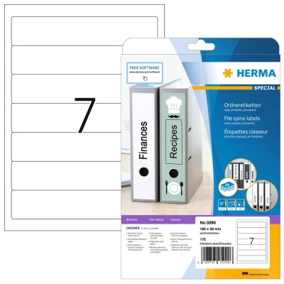 Afbeelding van Rugetiket HERMA 5090 smal 38x192mm zelfklevend wit