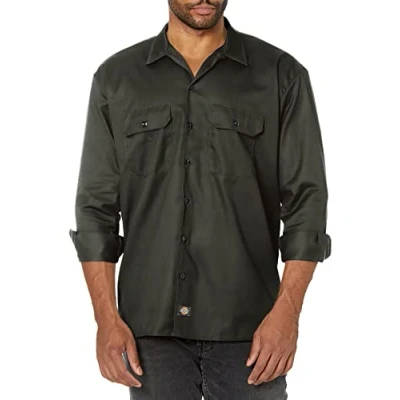 Afbeelding van Dickies Mannen met lange mouwen en normale pasvorm casual overhemd, Olijfgroen, XL