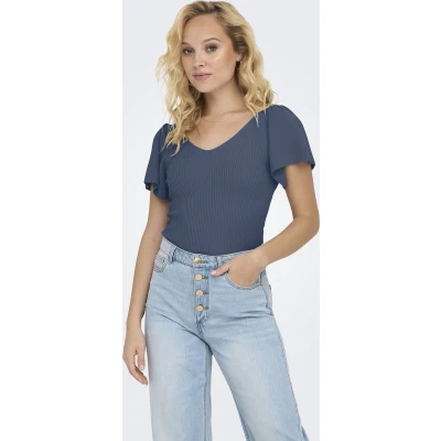 Afbeelding van ONLY Onlleelo BACK Tshirt print, Dames, Maat: Small, Vintage indigo