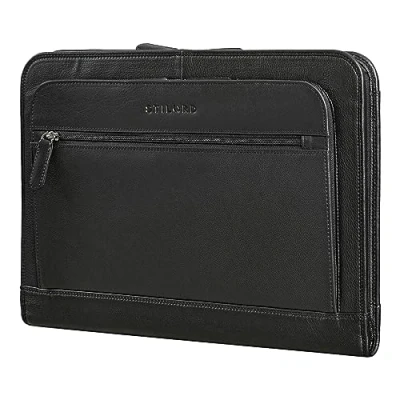 Afbeelding van STILORD &#039;Elton&#039; Conferentiemap A4 Leer Vintage Documentmap Schrijfmap Laptoptas voor 13,3 inch MacBook Business Orgnizer Presentatiemap Aktetas Lederen Map, Kleur:zwart