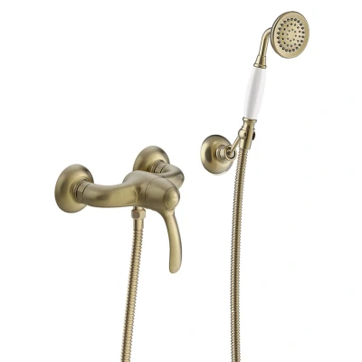 Afbeelding van Douchemengkraan Tres Clasic 1 Hendel Incl Handdouche en Doucheslang Verouderd Messing Mat