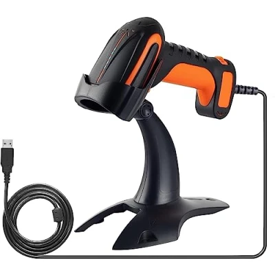 Afbeelding van Tera Pro krachtige industriële 1D 2D QR barcodescanner met kabel en standaard, robuust, schokbestendig, stofdicht, heavy duty, handsfree inzetbaar voor magazijnen, thuisbibliotheek, Windows, Mac,