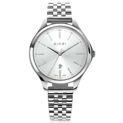 Afbeelding van ZINZI Classy horloge 34mm zilverkleurige wijzerplaat stalen kast en band datum ziw1002