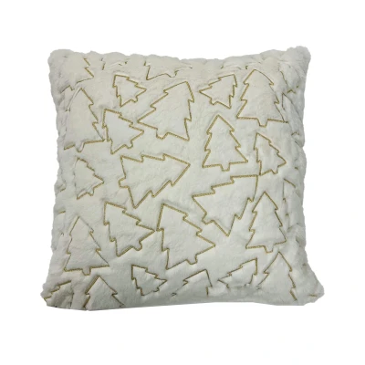 Afbeelding van PINA Kussenhoes 45x45 cm kerstkussen met gouden dennenbomen Snow white wit