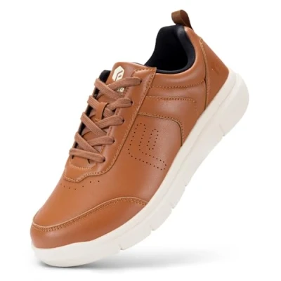 Afbeelding van Fitville Extra Brede Casual Schoenen Heren Super Zacht Leer Sneaker Athletic Formele Klassieke Trainers Business Sport Eco vriendelijke Ademend Wandelschoenen Bruin 41 EU X Breed