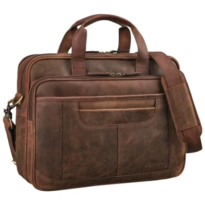 Afbeelding van STILORD &#039;Quest&#039; Vintage Leren Aktetas Schoudertas Laptoptas 15.6 16 Inch Notebook Zakelijke Messenger Bag XL Werk Tas voor Kantoor Universiteit, Kleur:zamora bruin