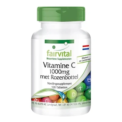 Afbeelding van Fairvital Vitamine C 1000mg gebufferd hoog gedoseerd VEGAN 120 tabletten met rozenbottel