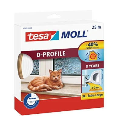 Afbeelding van tesa H0538900 053890000000 Moll D tochtstrip voor deuren en ramen, wit, 25 m x 9 mm