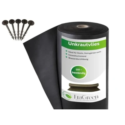 Afbeelding van EraGreen Premium onkruiddoek 150 g/m² 2 m x 30 + gronddankers tuinvlies waterdoorlatend en UV stabiel onkruidmat ideaal voor tuin verhoogd bloembed milieuvriendelijke mulchfolie
