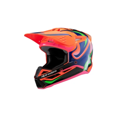 Afbeelding van Alpinestars 2025 Supertech M3 Deegan Jeugd Crosshelm Oranje / FL Paars Fluor Roze maat YS