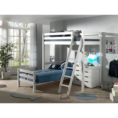 Afbeelding van LUCEVI Pino Mezzanine Bed + Ladder Commode 4 Laden Wit 90x200 cm