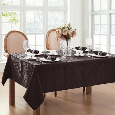 Afbeelding van Elrene Damast Tafelkleed, polyester, zwart, 152 x 213 cm, langwerpig/rechthoek