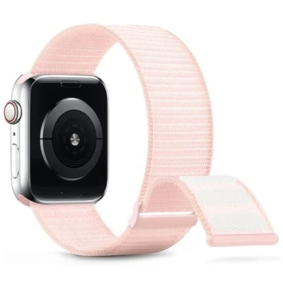 Afbeelding van Apple Watch Nylon sport loop band Lichtroze Extra sterke klittenbandsluiting Geschikt voor 38mm / 40mm 41mm