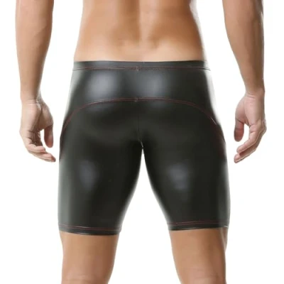 Afbeelding van YUFEIDA Heren wetlook Boxers Shorts Faux Lederen Half Panty Leggings Badmode Trunks Broek, Zwart (kunstleer), L