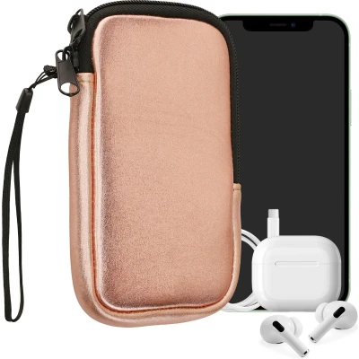 Afbeelding van kwmobile telefoontasje universeel geschikt voor M 5,5&quot; smartphones 15,2 x 8,3 cm Hoesje met rits en polslusje In metallic roségoud