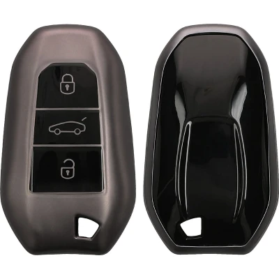 Afbeelding van kwmobile autosleutel hoesje geschikt voor Peugeot Citroen 3 knops Smartkey (alleen Keyless Go) hoes TPU behuizing Beschermende auto sleutel case Sleuteletui in mat zwart /