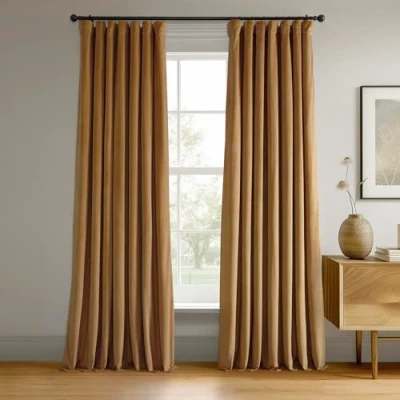 Afbeelding van HPD Signature Gordijnen, fluweel, thermische verduisteringsgordijnen, voor woonkamer, 305 cm lang (1 paneel), roedezak, isolerend, raamgordijnen, 127 x (b l), goud (Amber Gold)