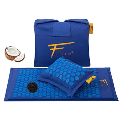 Afbeelding van Fitem Acupressuurmat en kussen, vulling van 100% natuurlijke kokos, massage, verlicht rug nekpijn, ischias, spierontspanning, ontspanning vermindert slapeloosheid (blauw)