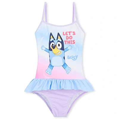 Afbeelding van Bluey Badpak voor meisjes, korte mouwen, eendelig, strand, zwembad, lange 18 maanden 8 jaar, Paars/Paars/Blauw, 7 Jaren