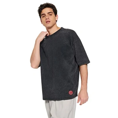 Afbeelding van Trendyol Man oversized basic geweven T shirt met ronde hals, Antraciet, XL, XL