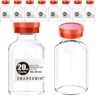 Afbeelding van ZHANXUBIO Steriele Lege Flesjes met Zelf Helende Injectiehaven en Aluminium Plastic GLB, Steriel Pakket (20ml Duidelijk 10PCS)
