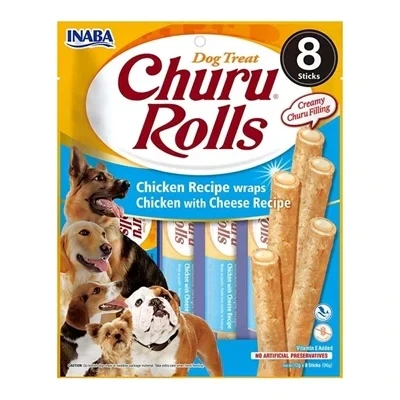 Afbeelding van Inaba Churu Hondensnacks Rolls Chicken&amp;Cheese Wraps 8 x 20 gr
