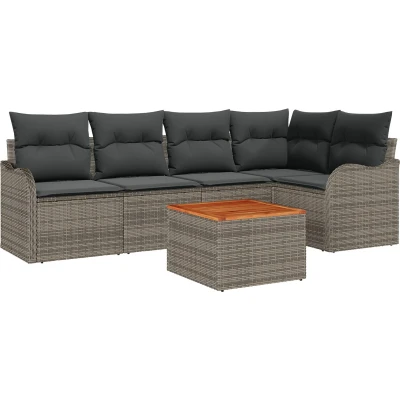Afbeelding van vidaXL 6 delige tuinsofa set met kussens Grijs Poly Rattan Acacia