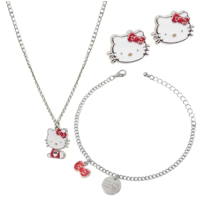 Afbeelding van Hello Kitty Sieradenset voor meisjes, halsketting, armband en oorstekers kinderen, cadeaus tieners, Eén maat, 60% zinklegering, 30% ijzer, 10% email, Geen edelsteen