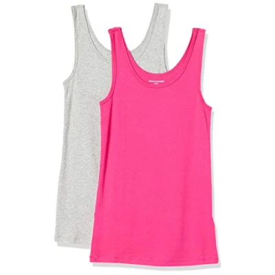 Afbeelding van Amazon Essentials Women&#039;s Tanktop met slanke pasvorm, Pack of 2, Heidegrijs/Helderroze, XL