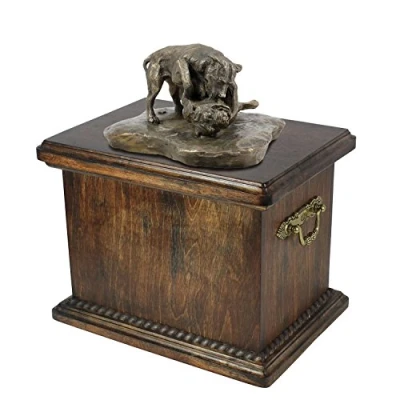 Afbeelding van Art Dog Custom Sitting Statue Memorial Urn Handgemaakt Koudgegoten Brons op Berkenbasis Stevige en Stijlvolle voor Hondenas 29x21x38cm Gevecht