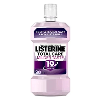 Afbeelding van Listerine Total Care Milder Taste (Zero Alcohol) Antibacterieel mondwater (500ml), verzorgende en reinigende mondspoeling met 10 in 1 voordelen, om de adem te verfrissen mildere smaak