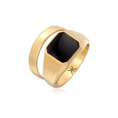 Afbeelding van KUZZOI Heren Ring Zegel Band Vierkant Set van 2 met email in 925 Sterling Zilver