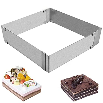 Afbeelding van Roestvrijstalen cakevorm, verstelbare mousse vierkante bakcakering, doe het zelf bakvorm lade, verstelbaar bakframe, gebruikt om taarten, cake, tiramisu te maken,